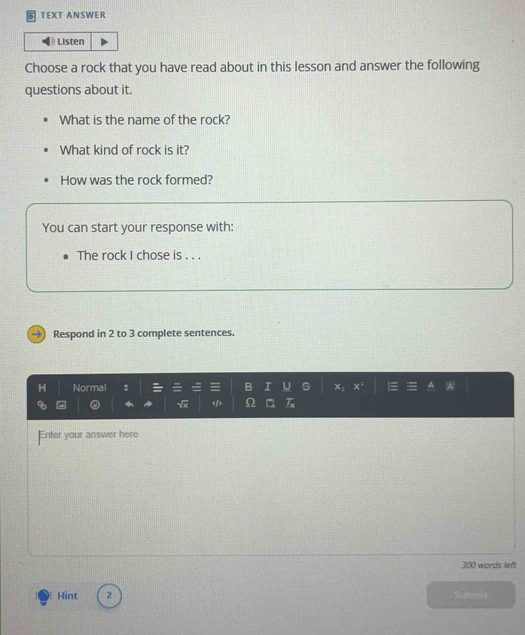 choose a rock that you have read about in this lesson and answer the fo…