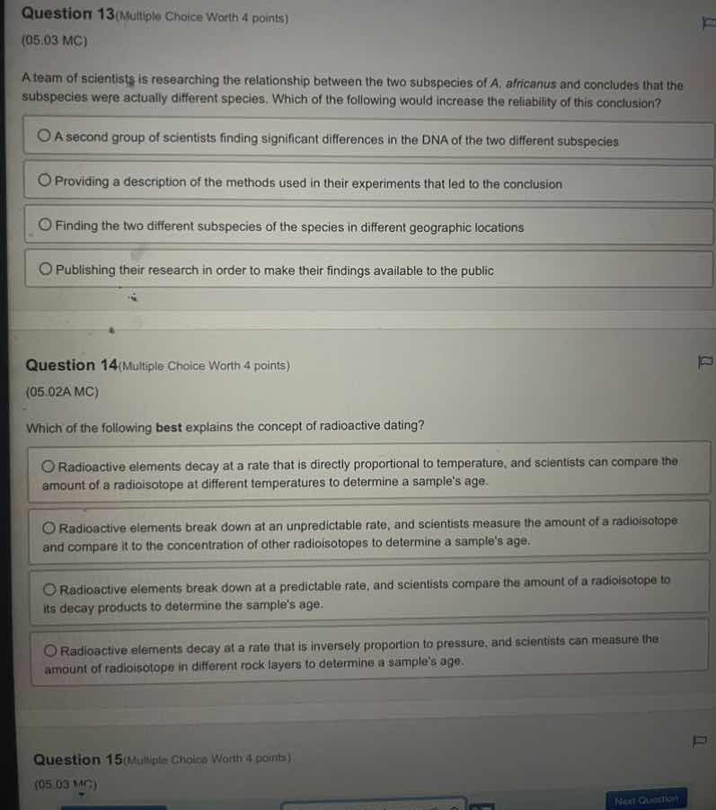 question 13 (multiple choice worth 4 points) (05.03 mc) a team of scien…