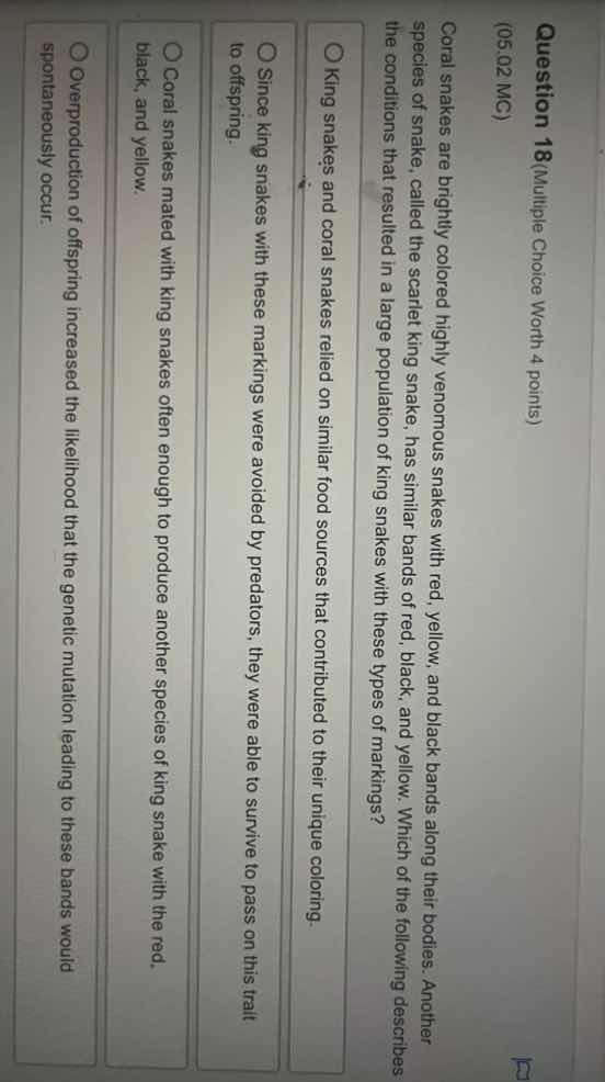 question 18 (multiple choice worth 4 points) (05.02 mc) coral snakes ar…