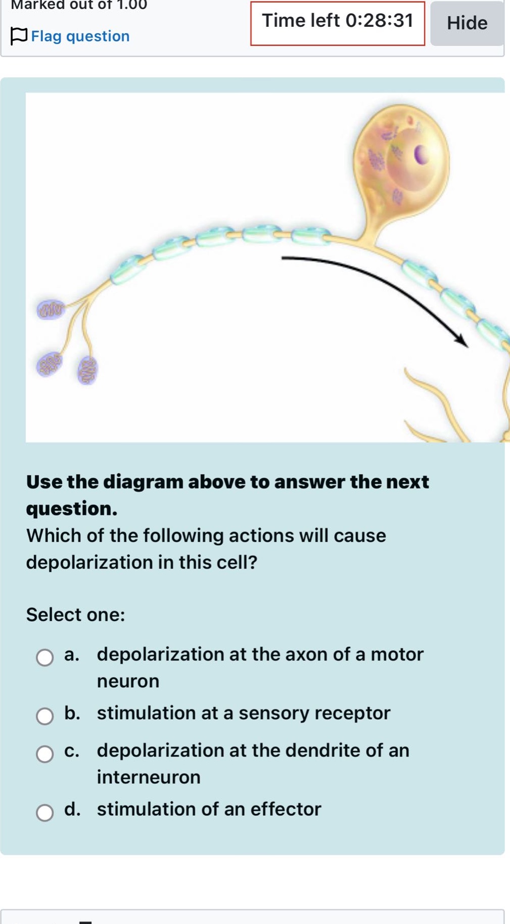 marked out of 1.00 time left 0:28:31 hide flag question use the diagram…