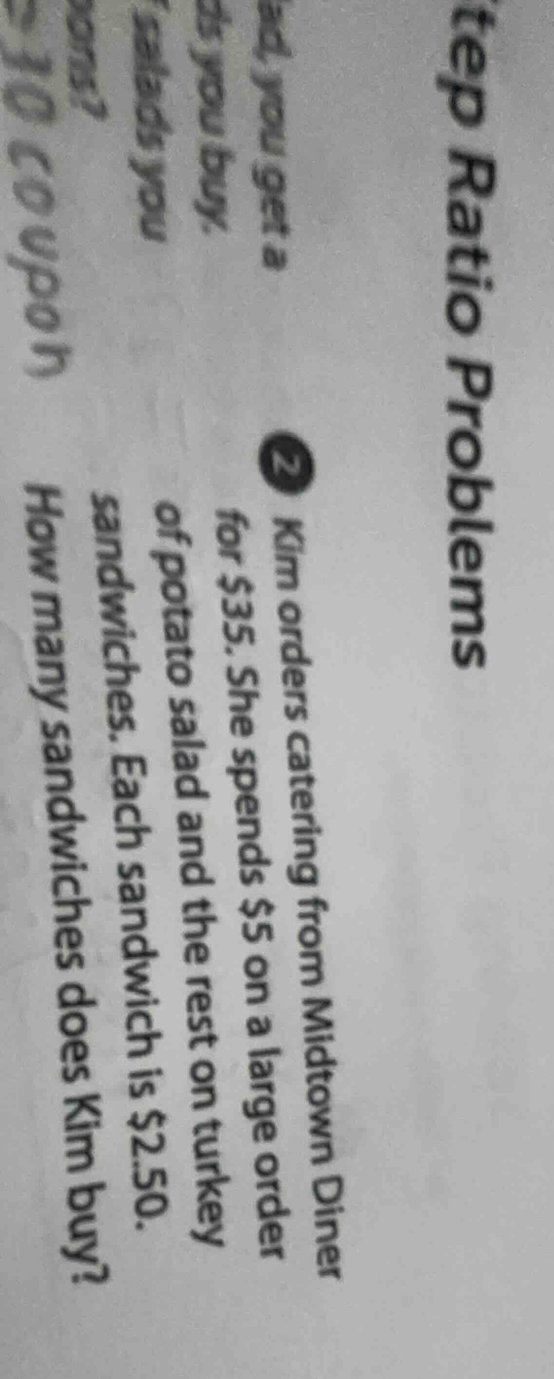 tep ratio problems 2 kim orders catering from midtown diner for $35. sh…