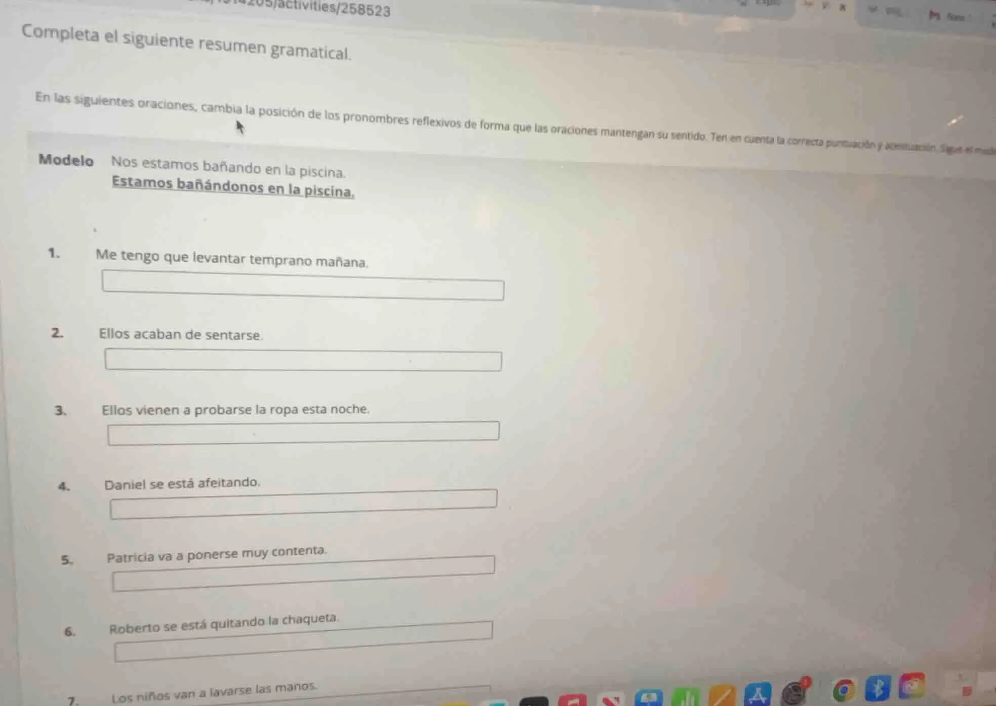 completa el siguiente resumen gramatical. en las siguientes oraciones, …
