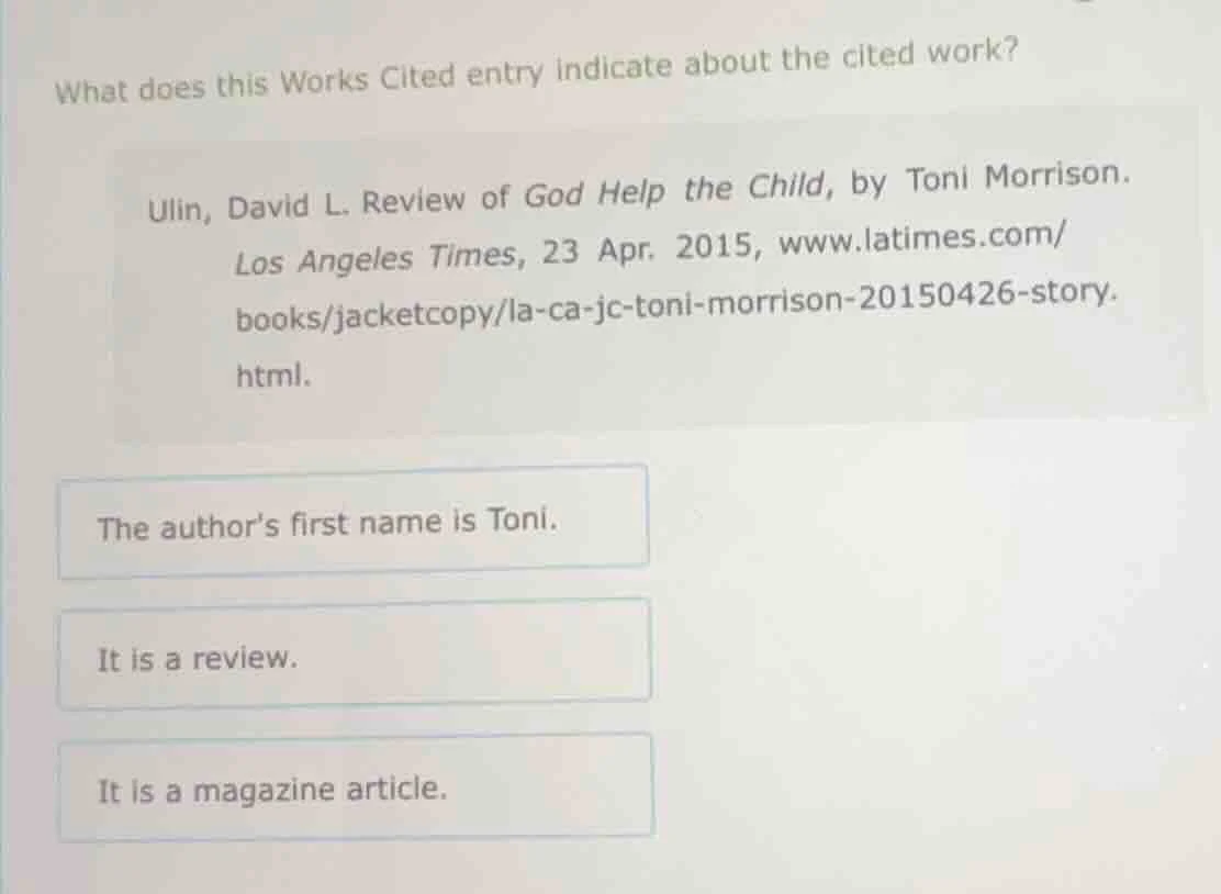 what does this works cited entry indicate about the cited work? ulin, d…