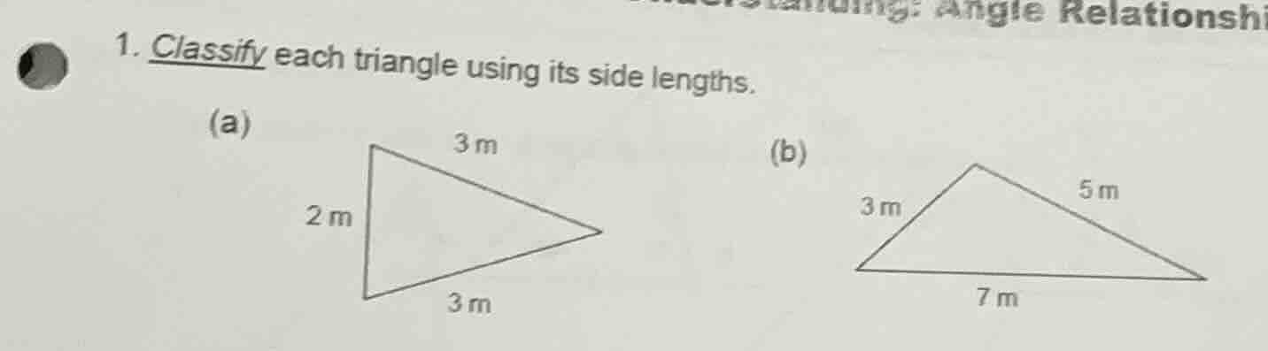 1. classify each triangle using its side lengths. (a) (b)