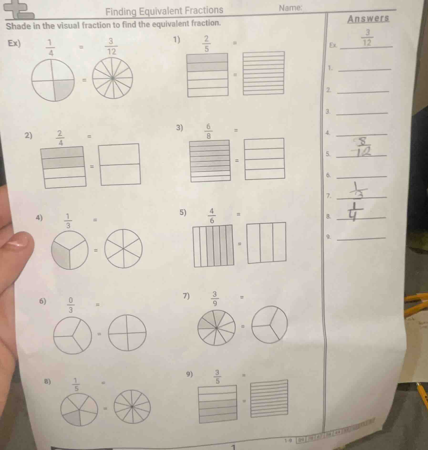 finding equivalent fractions name: shade in the visual fraction to find…