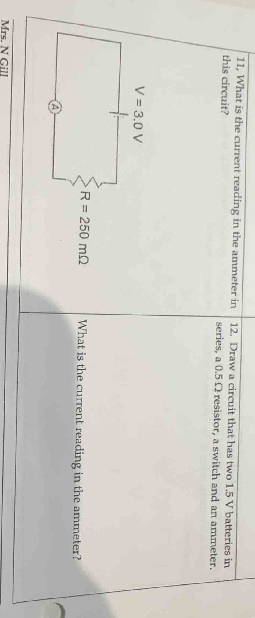 11, what is the current reading in the ammeter in this circuit? v = 3.0…