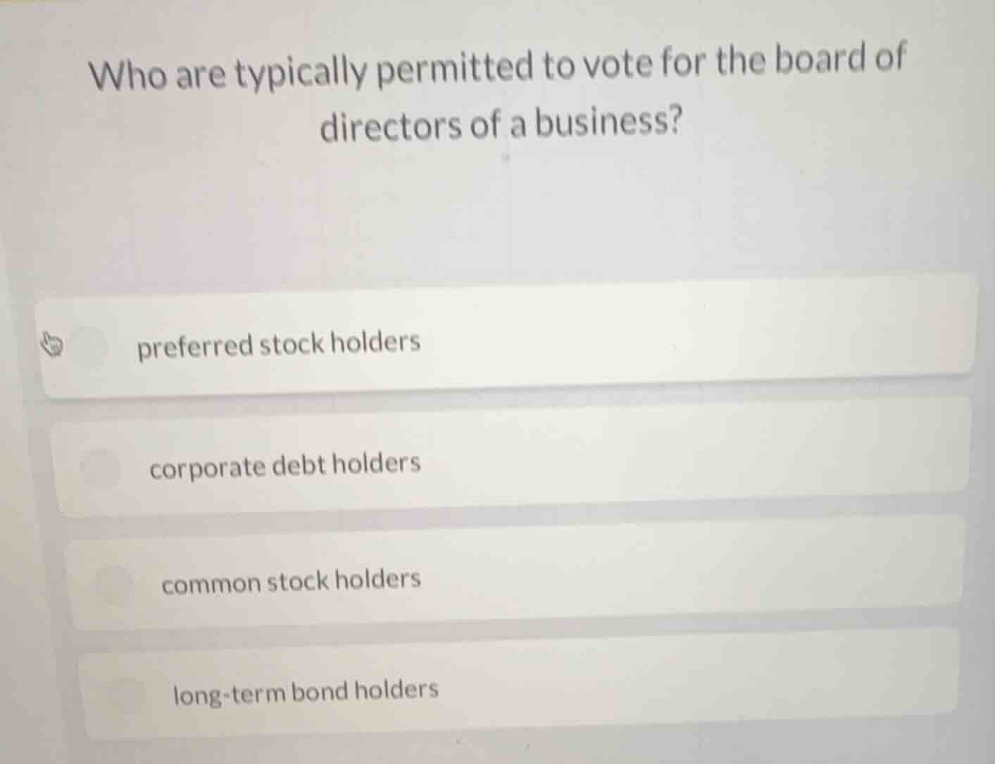 who are typically permitted to vote for the board of directors of a bus…