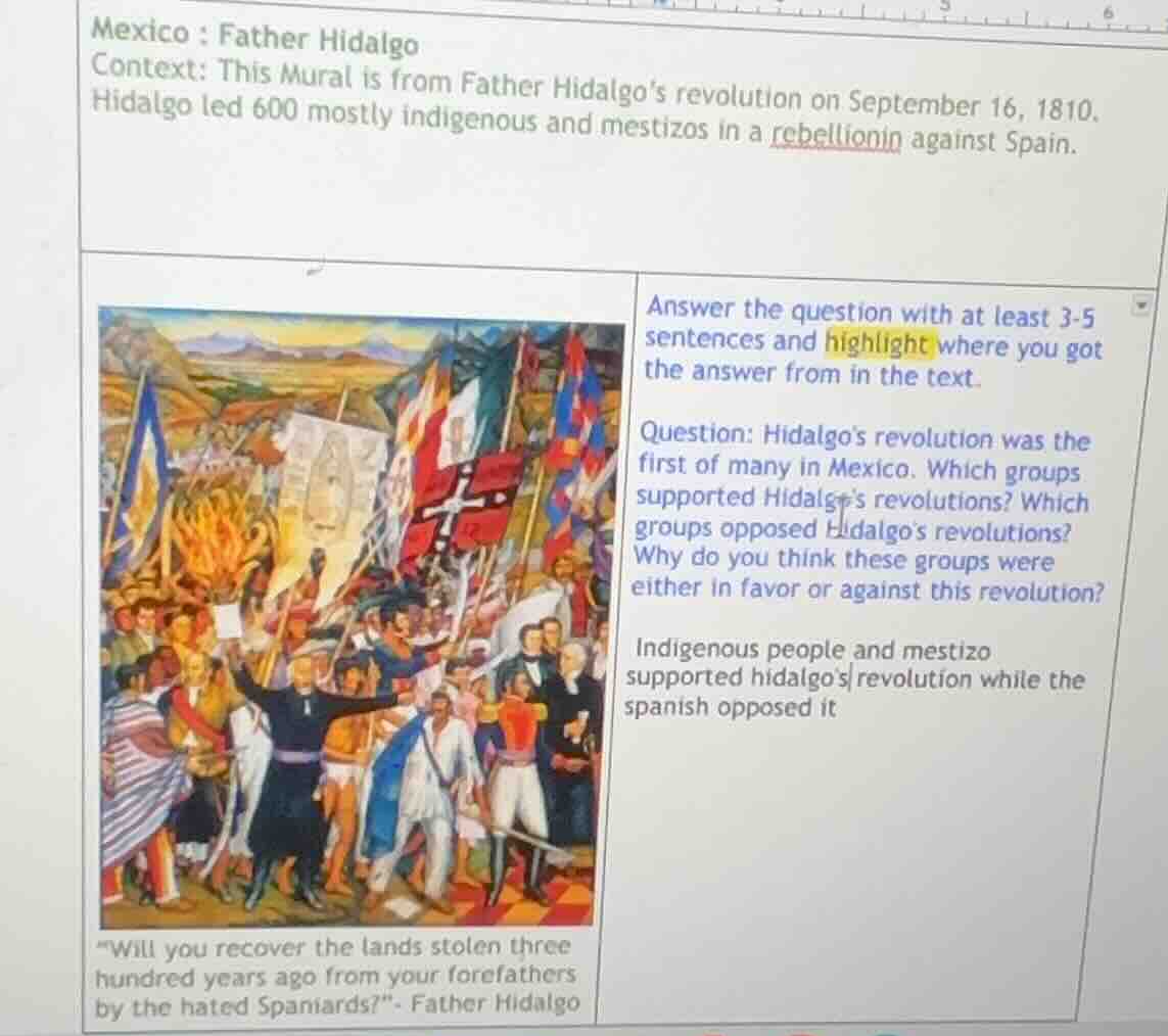 mexico : father hidalgo context: this mural is from father hidalgo’s re…