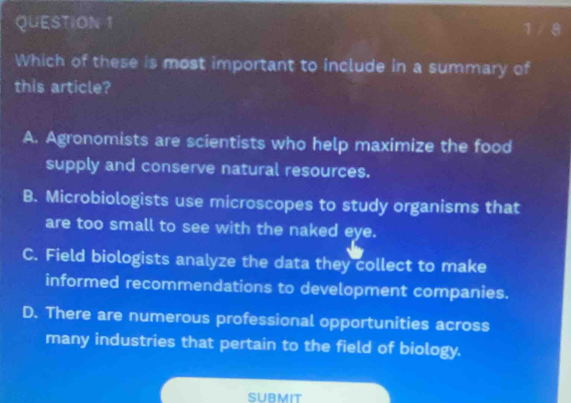 question 1 which of these is most important to include in a summary of …