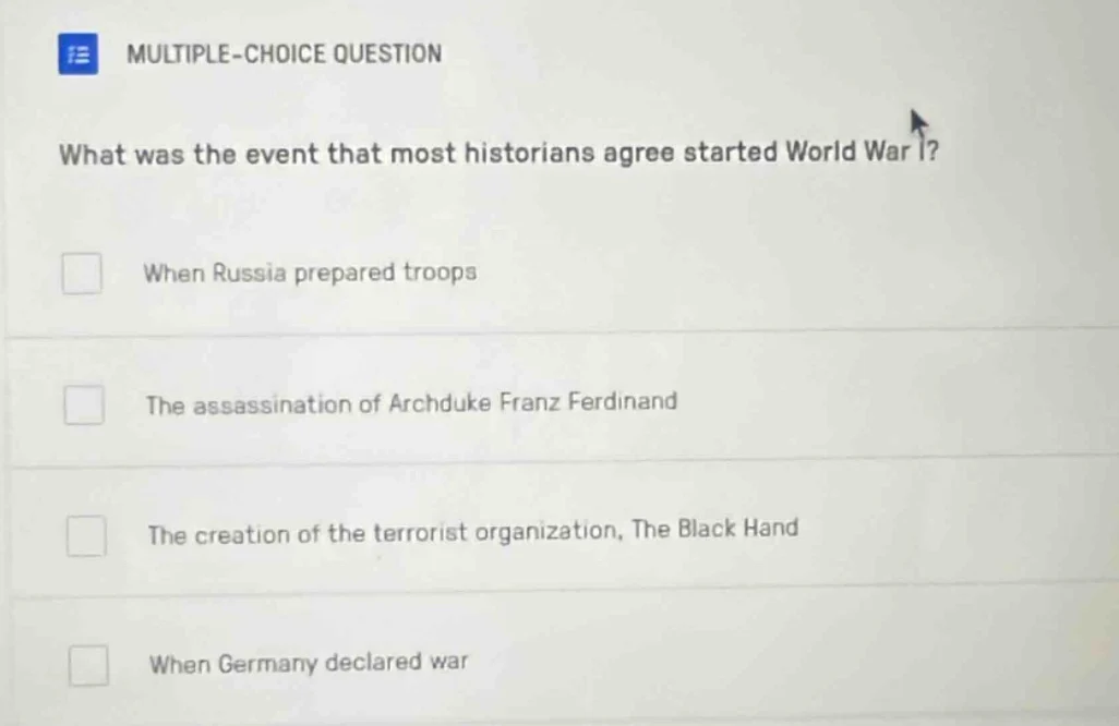 multiple-choice question what was the event that most historians agree …