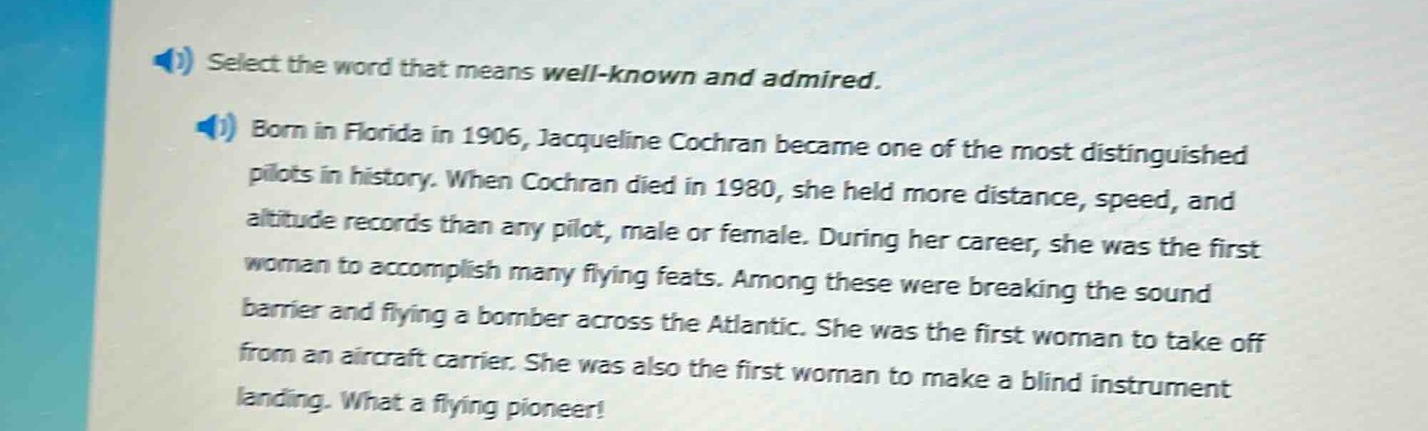 select the word that means well - known and admired. born in florida in…