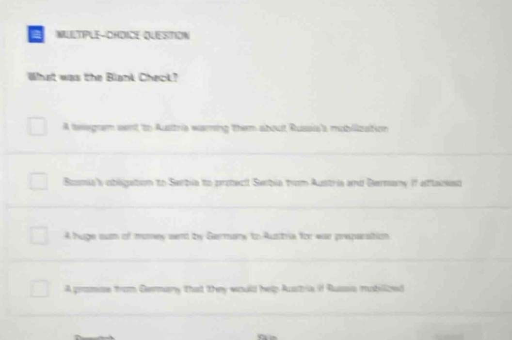 multiple-choice question what was the blank check? a telegram sent to a…