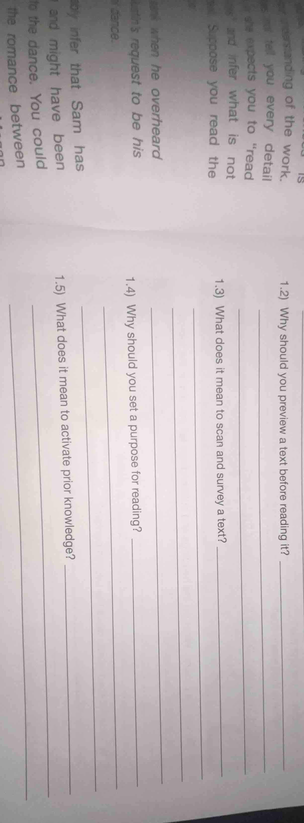 1.2) why should you preview a text before reading it? 1.3) what does it…