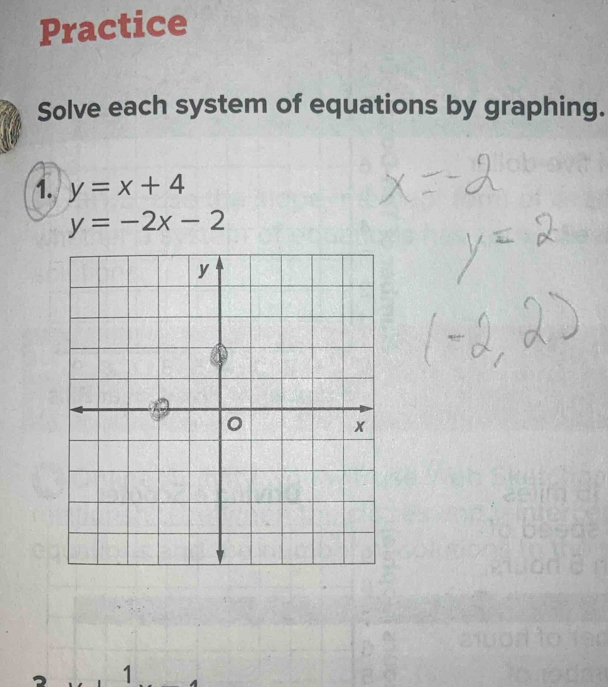 practice solve each system of equations by graphing. 1. $y = x + 4$ $y …