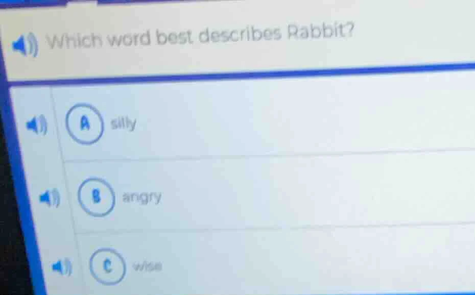 which word best describes rabbit? a silly b angry c wise