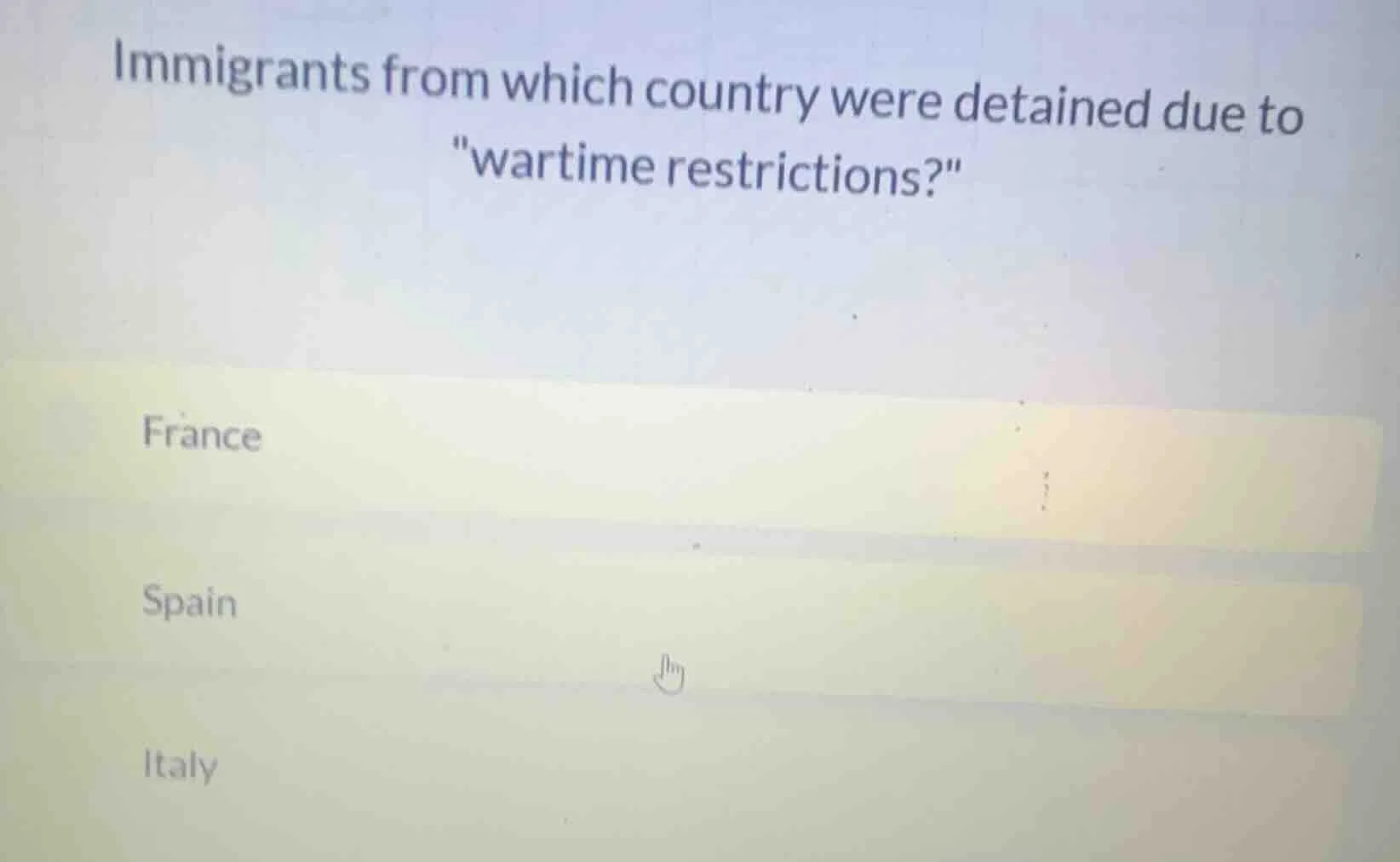 immigrants from which country were detained due to \wartime restriction…