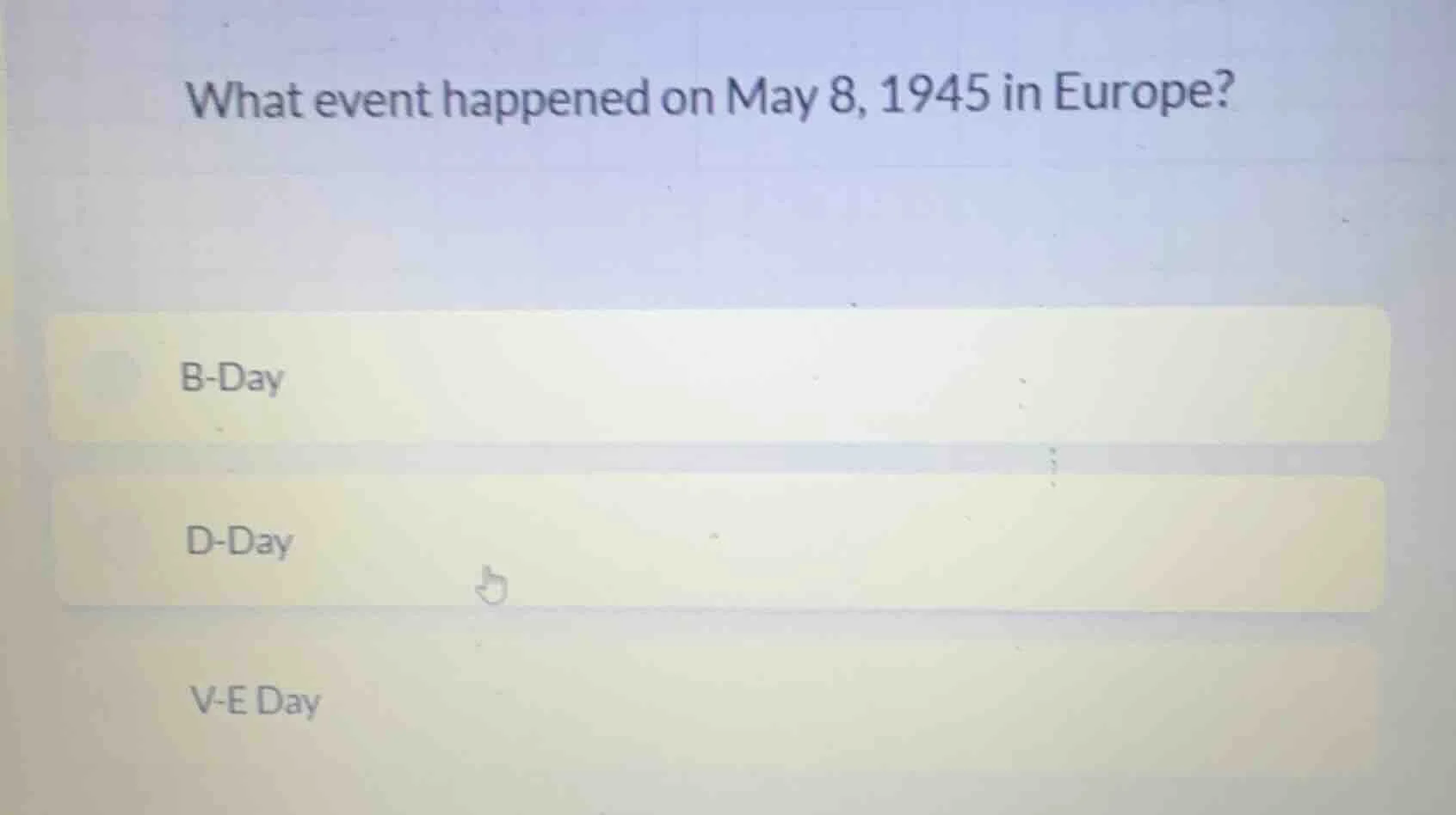 what event happened on may 8, 1945 in europe? b-day d-day v-e day