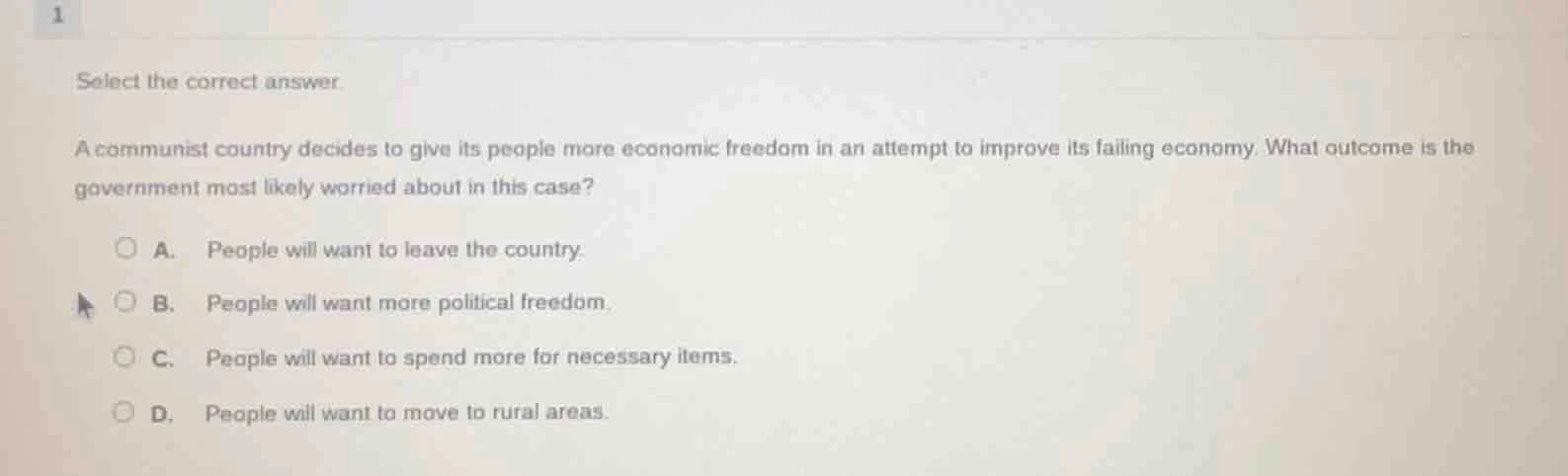 select the correct answer. a communist country decides to give its peop…