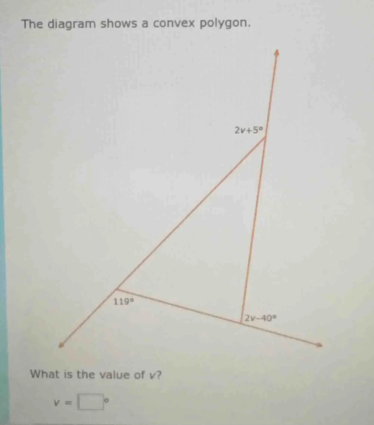 the diagram shows a convex polygon. what is the value of ( v )? ( v = s…
