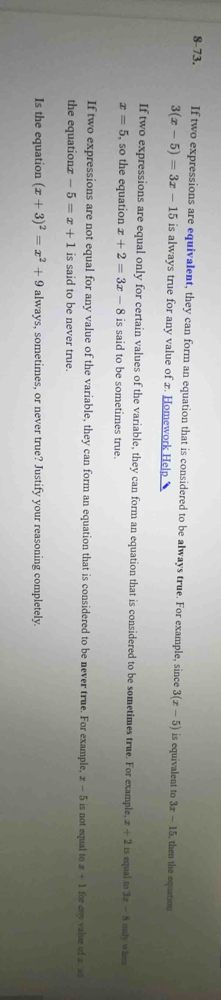 8-73. if two expressions are equivalent, they can form an equation that…