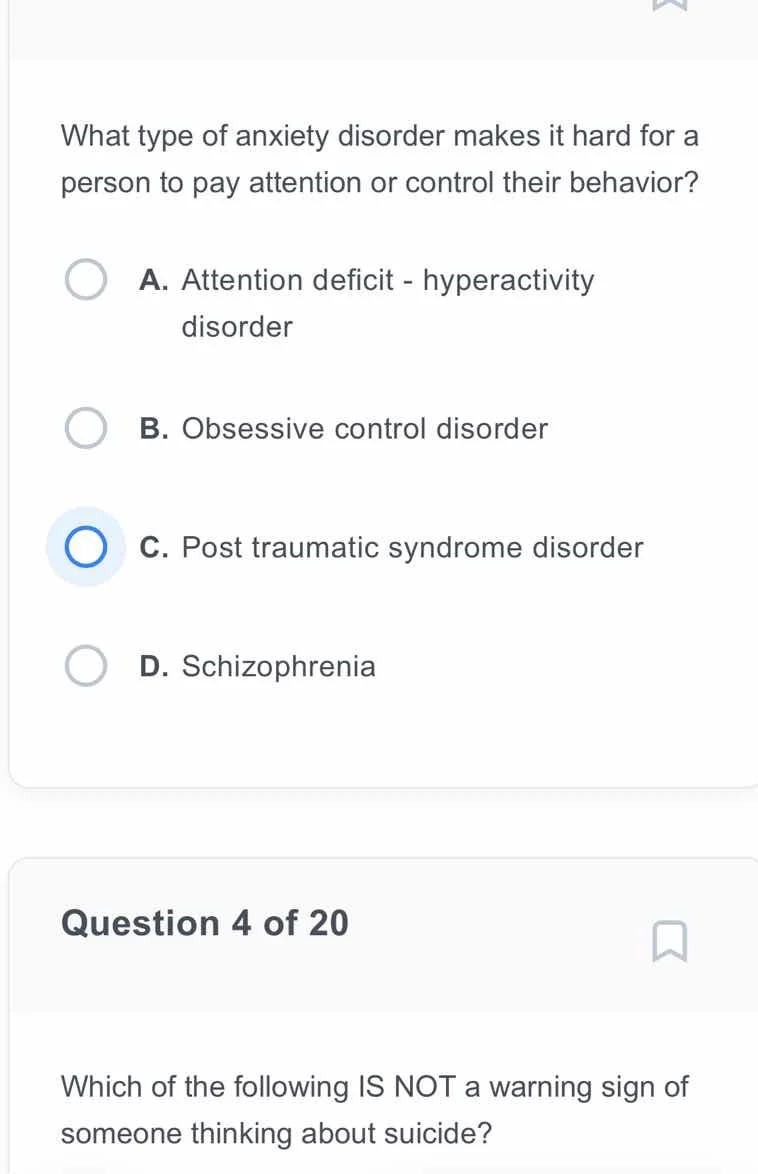 what type of anxiety disorder makes it hard for a person to pay attenti…