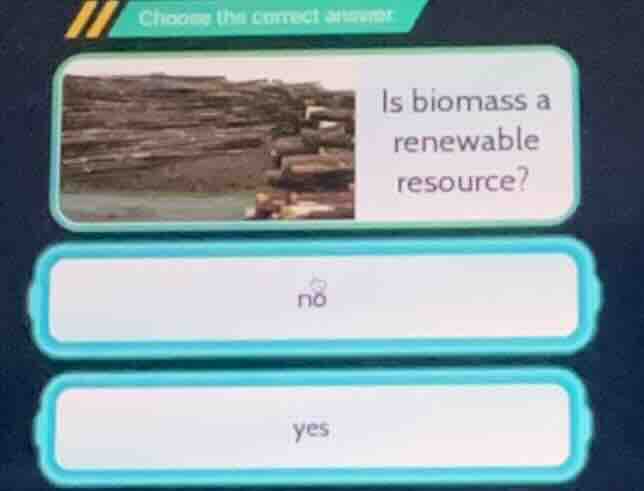choose the correct answer is biomass a renewable resource? no yes