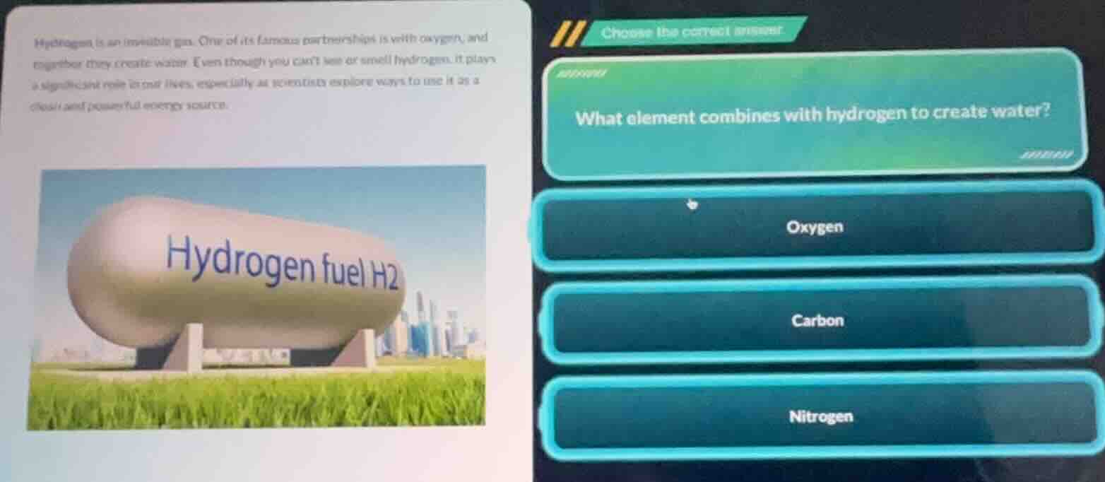 hydrogen is an invisible gas. one of its famous partnerships is with ox…