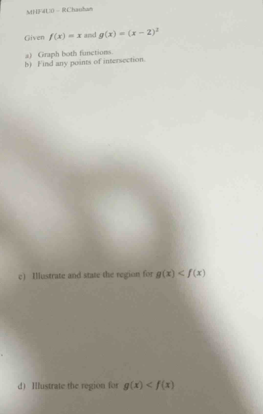 mhf4u0 - rchauban given $f(x) = x$ and $g(x) = (x - 2)^2$ a) graph both…