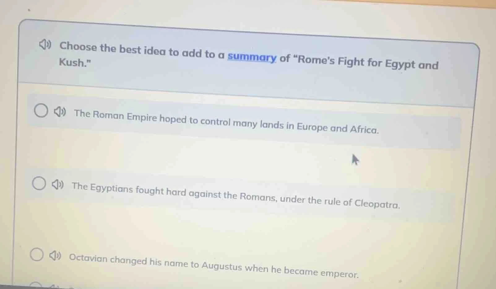 choose the best idea to add to a summary of omes fight for egypt and ku…