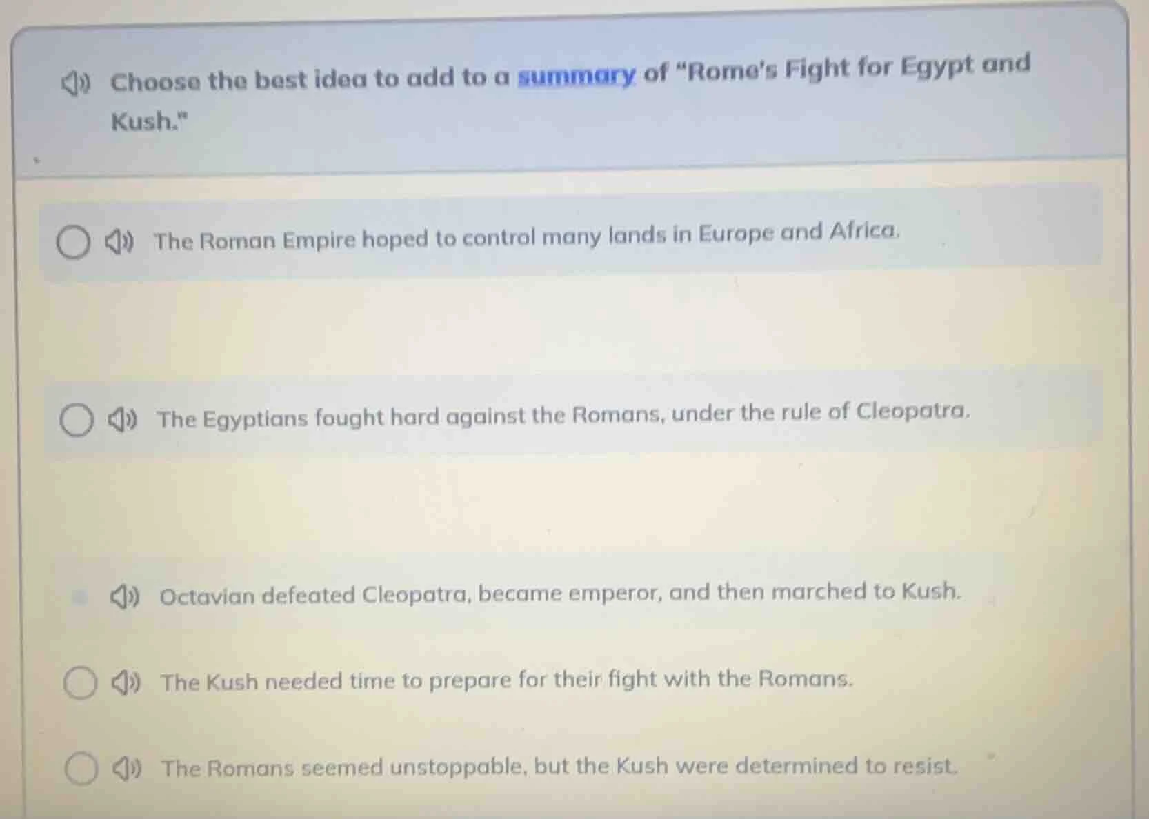 choose the best idea to add to a summary of omes fight for egypt and ku…