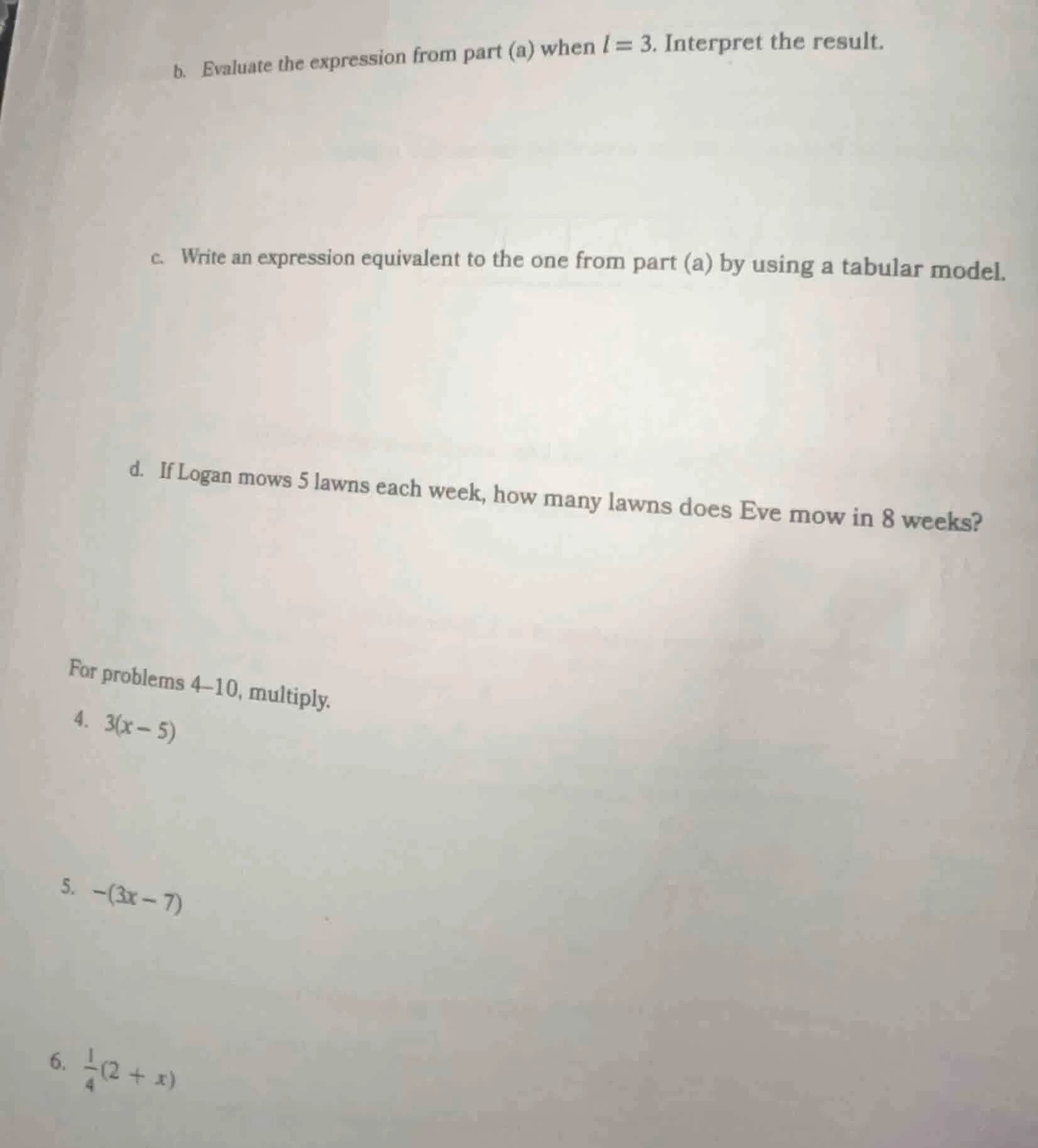 b. evaluate the expression from part (a) when $l = 3$. interpret the re…