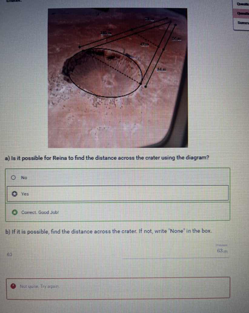 a) is it possible for reina to find the distance across the crater usin…