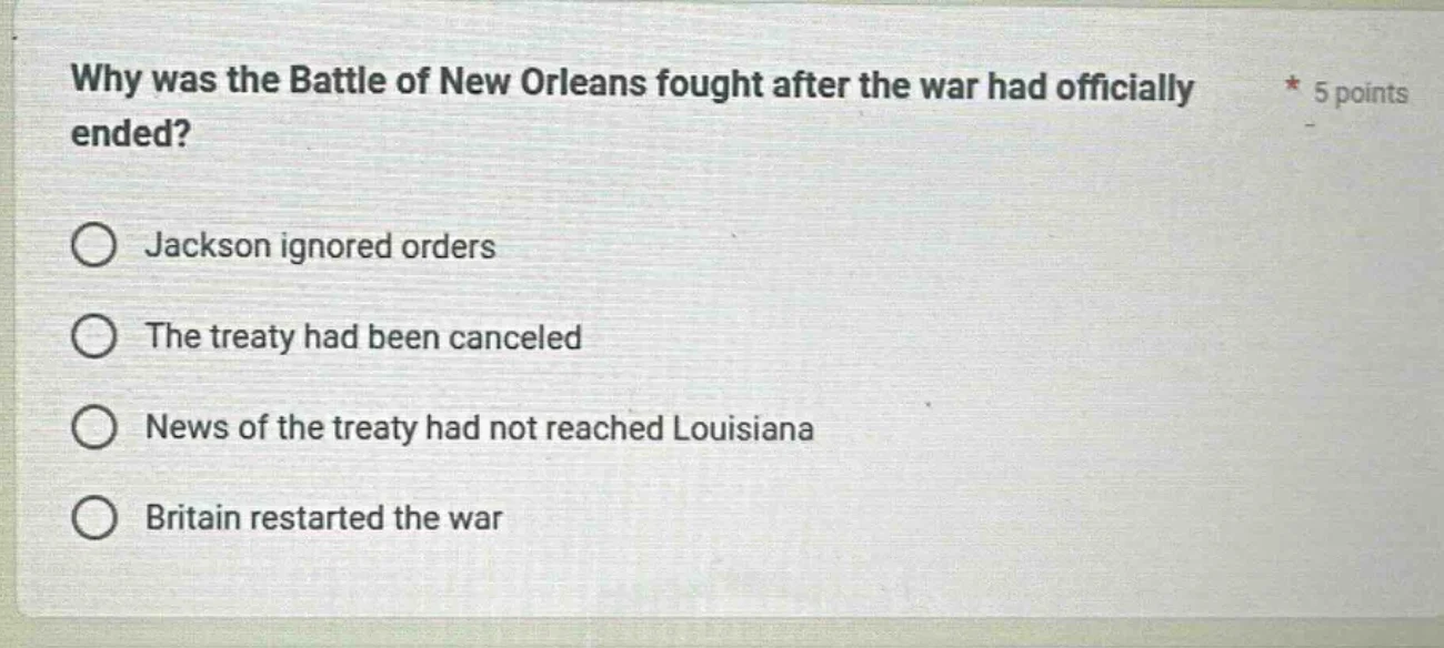 why was the battle of new orleans fought after the war had officially e…