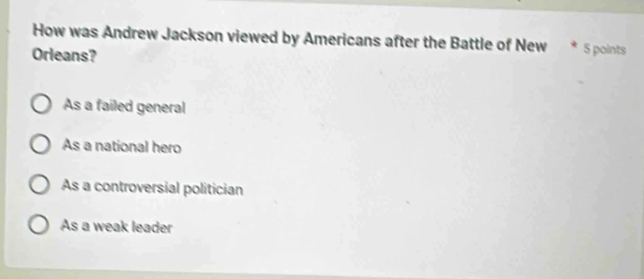 how was andrew jackson viewed by americans after the battle of new orle…