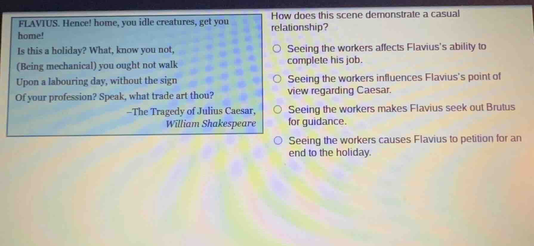 flavius. hence! home, you idle creatures, get you home! is this a holid…