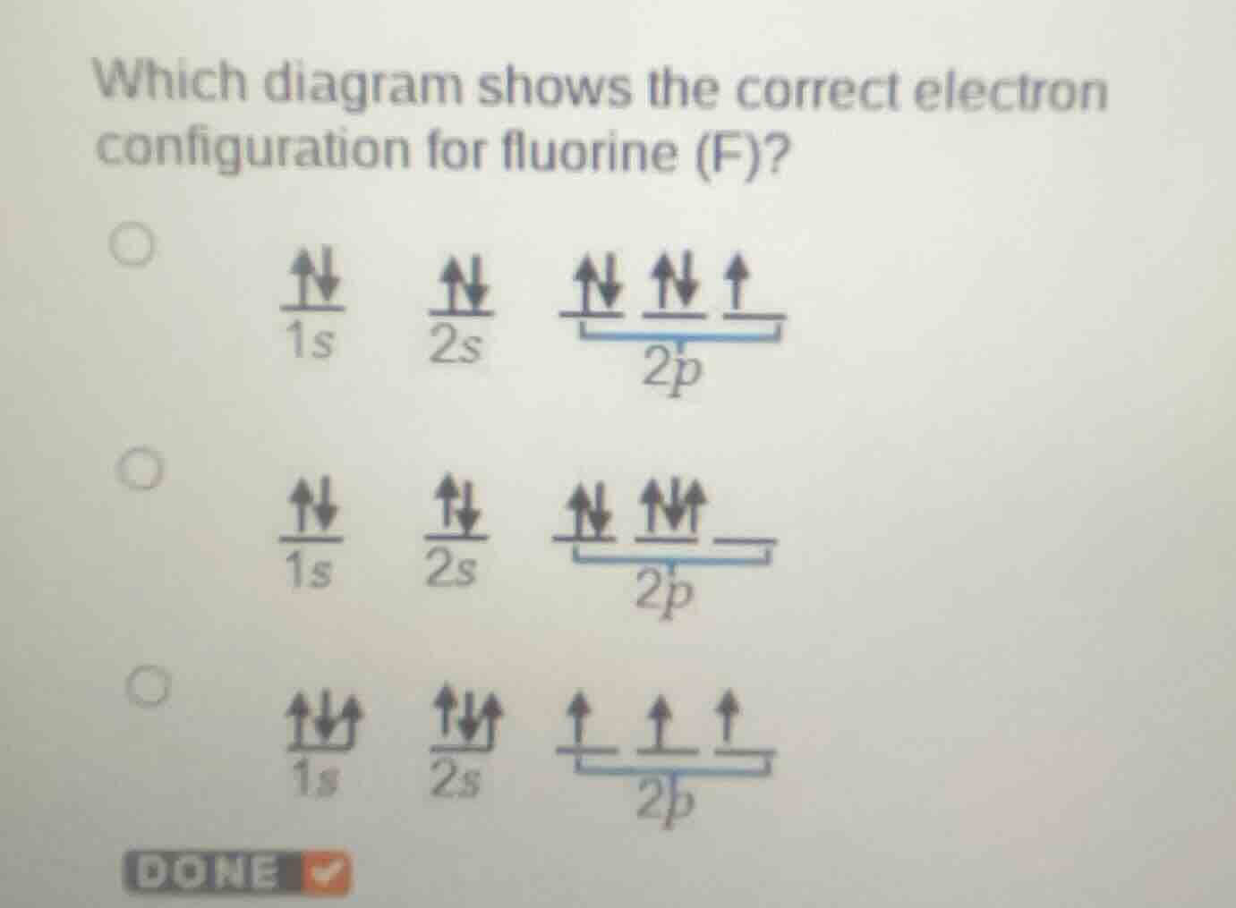 which diagram shows the correct electron configuration for fluorine (f)?