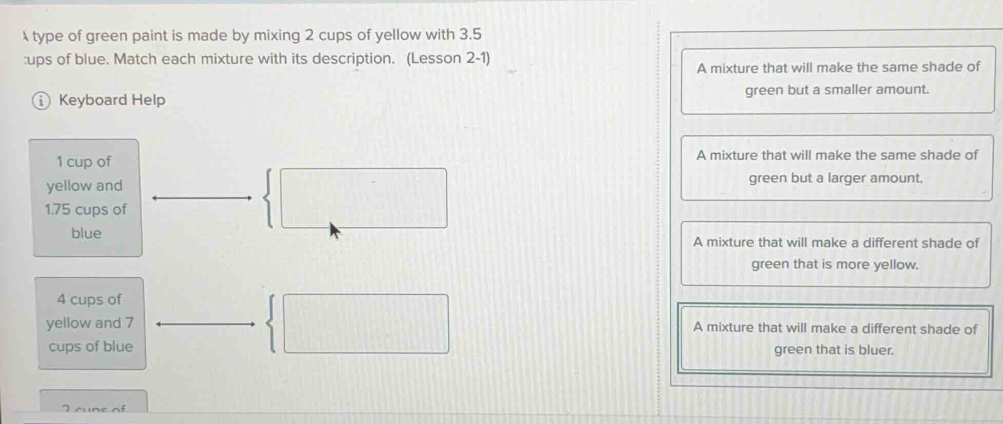 a type of green paint is made by mixing 2 cups of yellow with 3.5 cups …