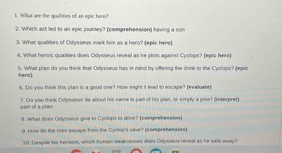 1. what are the qualities of an epic hero? 2. which act led to an epic …