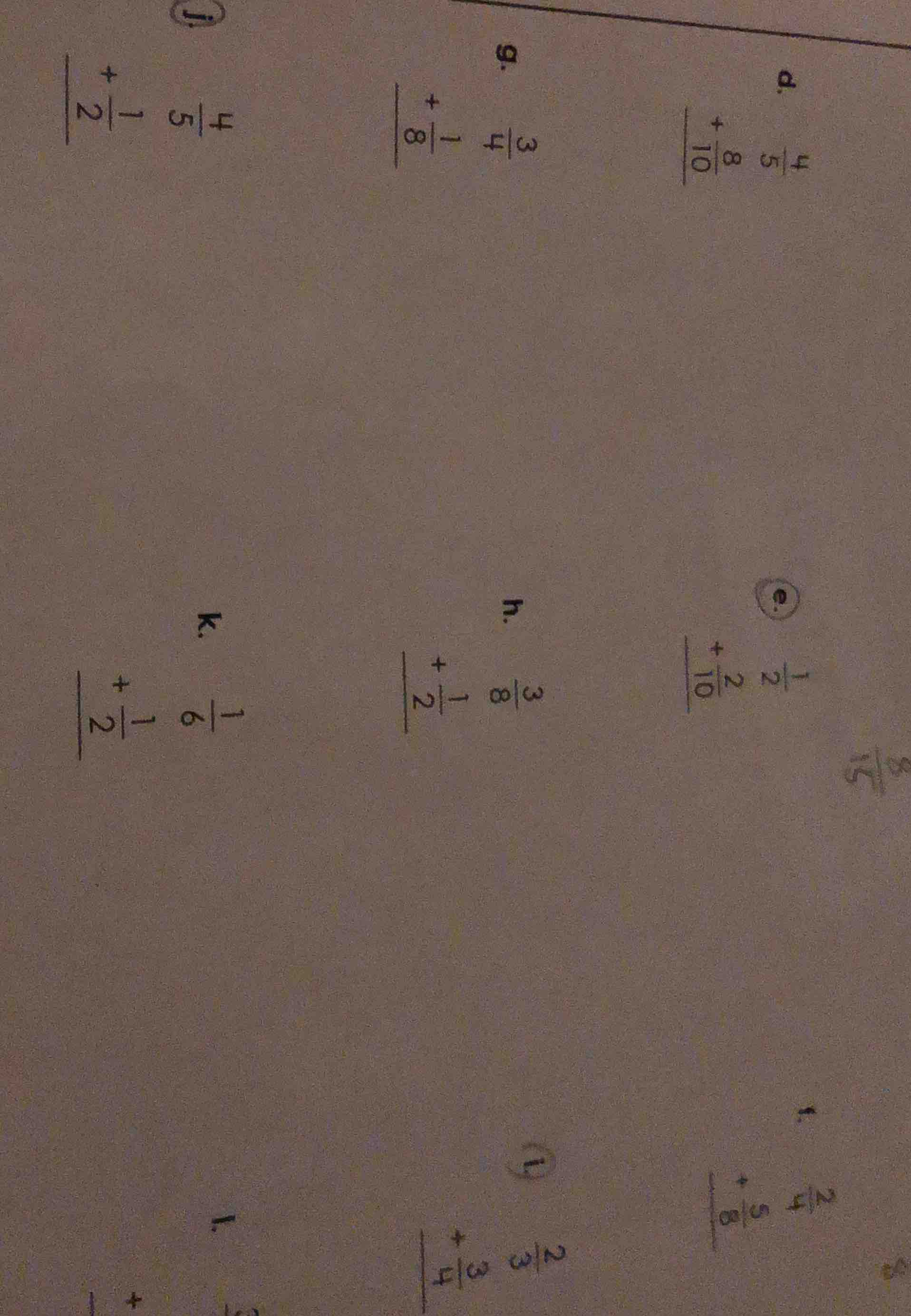 i. \\( \\frac{4}{5} - \\frac{8}{10} \\) + g. \\( \\frac{3}{4} - \\frac{…