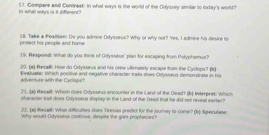 17. compare and contrast: in what ways is the world of the odyssey simi…