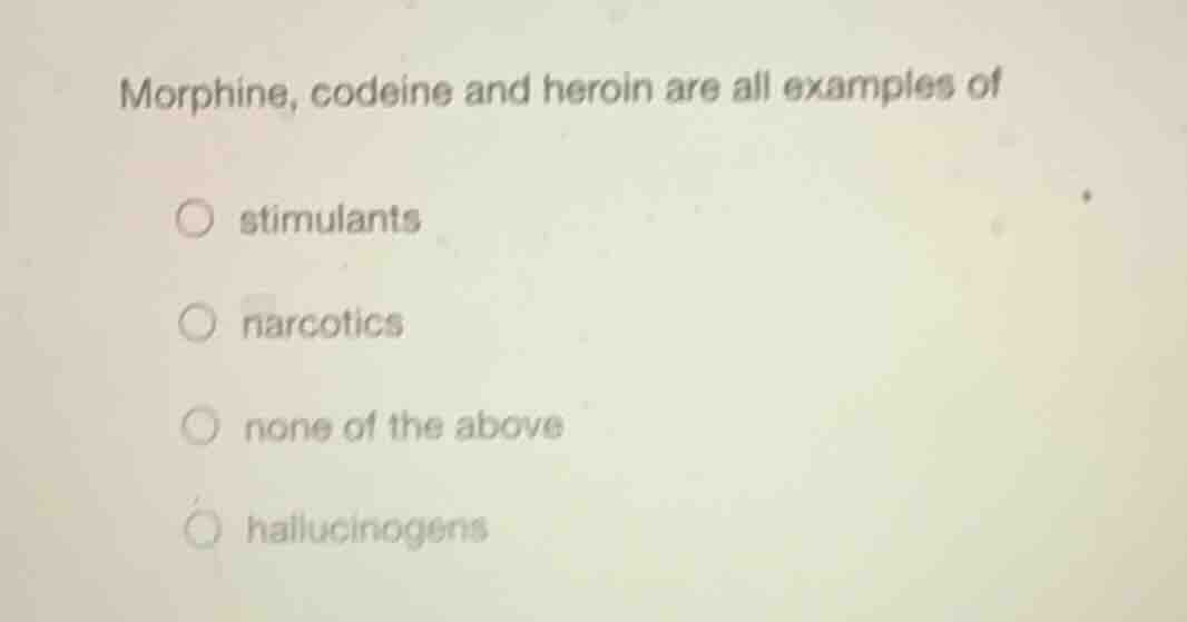 morphine, codeine and heroin are all examples of stimulants narcotics n…