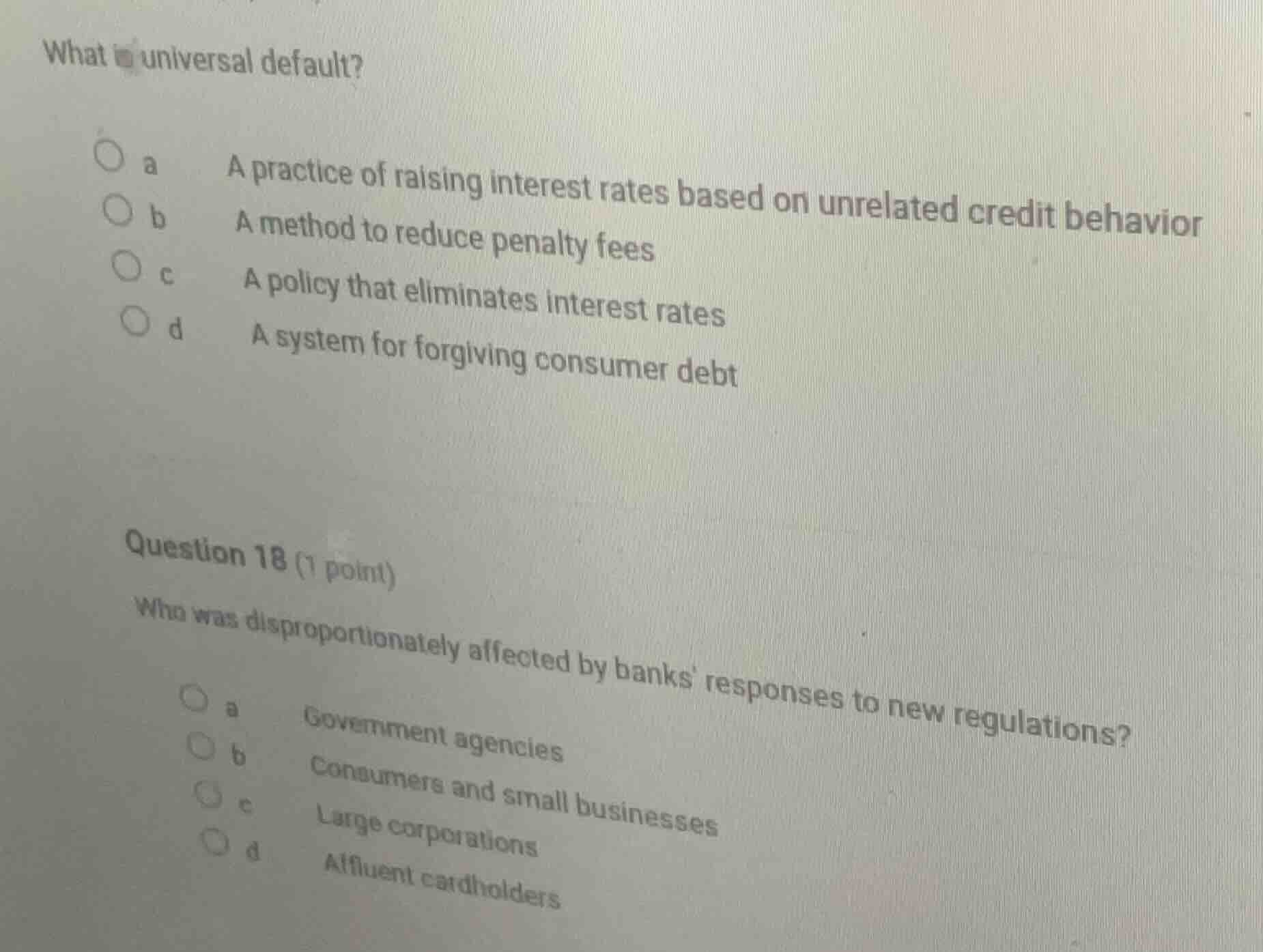 what is universal default? a a practice of raising interest rates based…