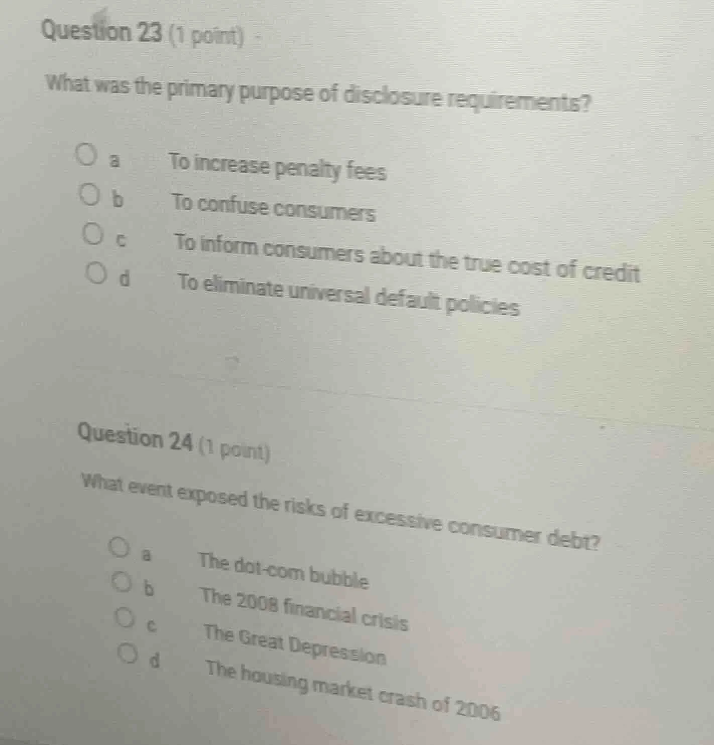 question 23 (1 point) what was the primary purpose of disclosure requir…
