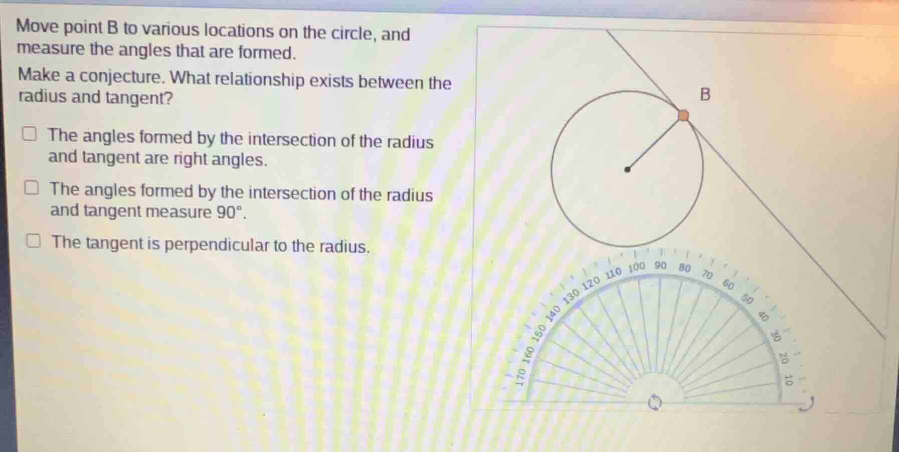 move point b to various locations on the circle, and measure the angles…