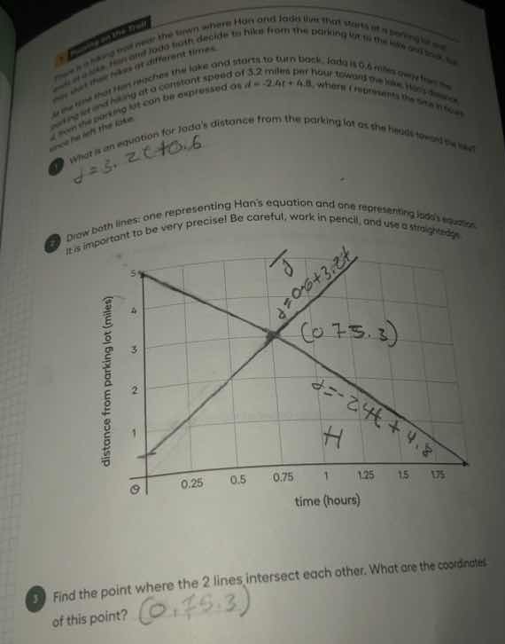 1. what is the equation for jadas distance from the parking lot as she …