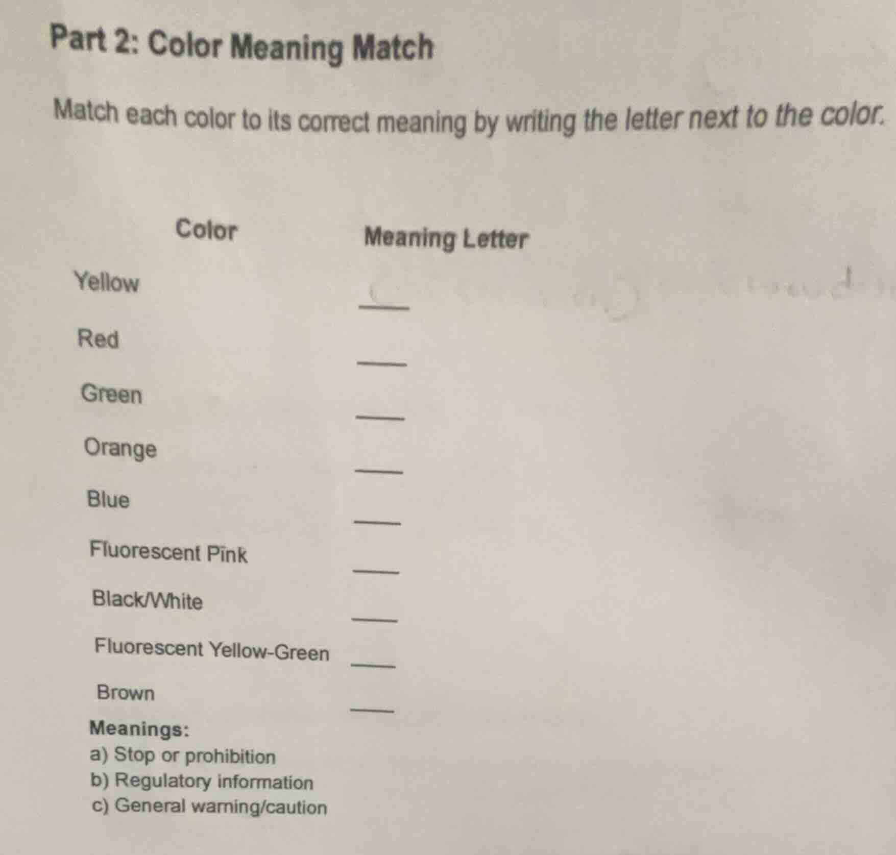 part 2: color meaning match match each color to its correct meaning by …