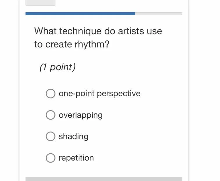 what technique do artists use to create rhythm? (1 point) one - point p…