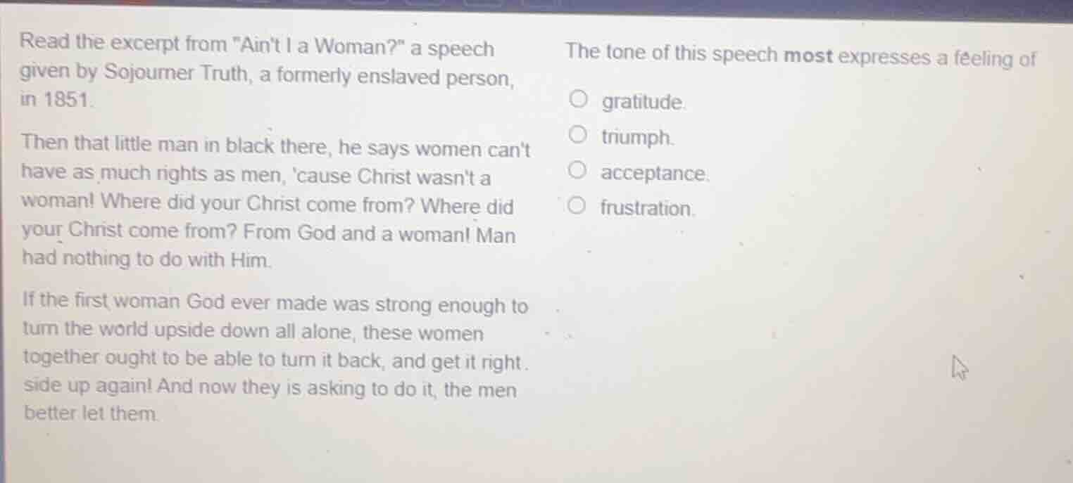read the excerpt from \aint i a woman?\ a speech given by sojourner tru…