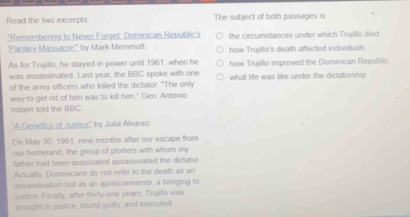read the two excerpts. emembering to never forget dominican republics p…