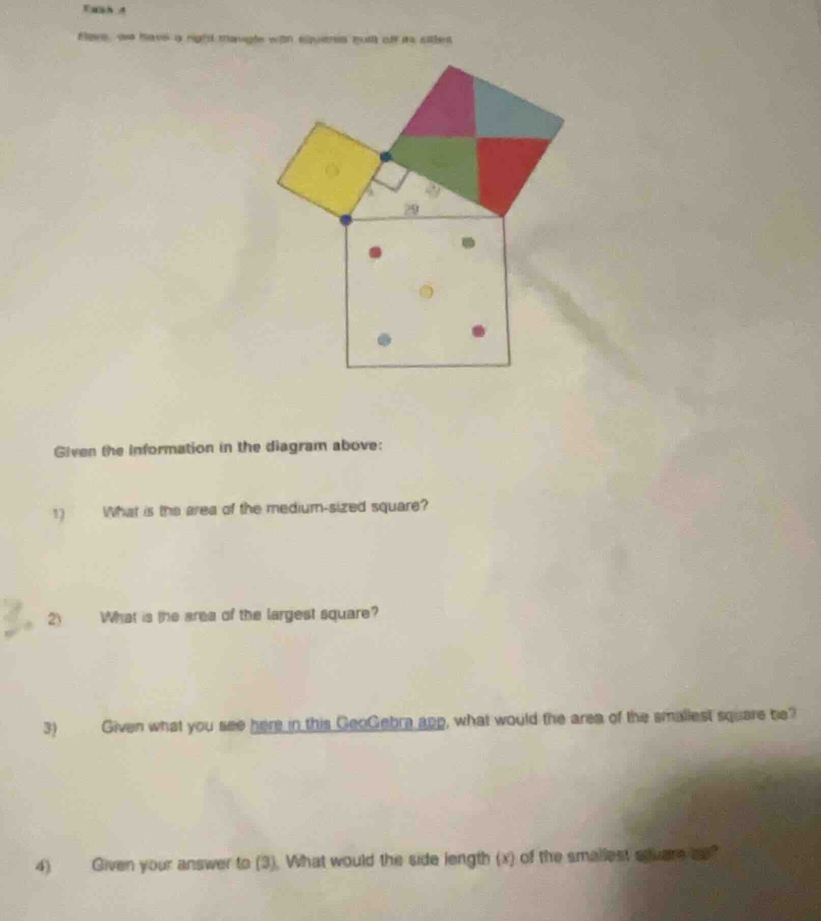 task a given the information in the diagram above: 1) what is the area …